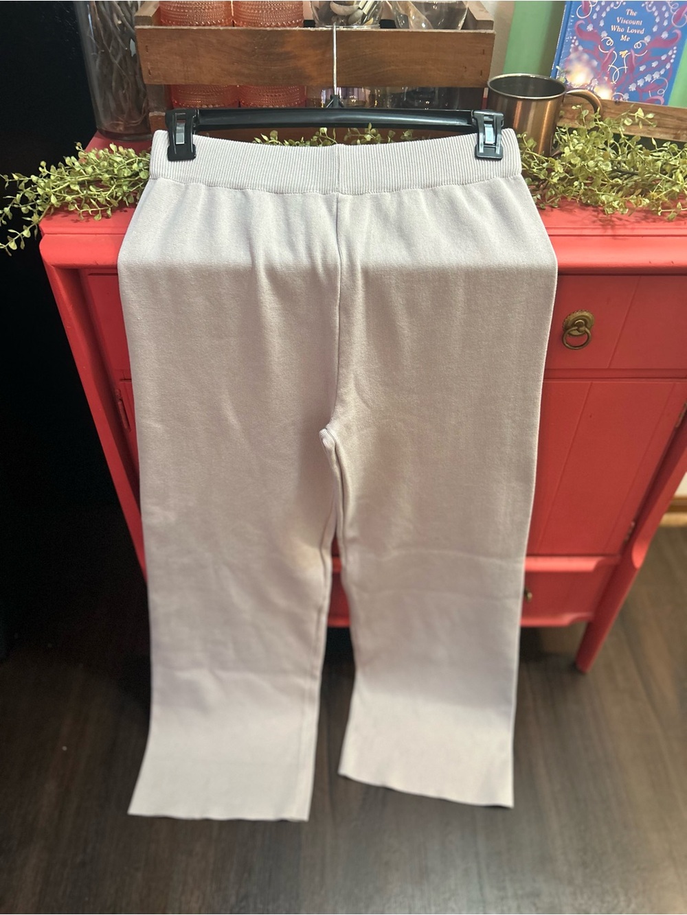 High-Rise Wide-Leg Knit Pants - Light Beige